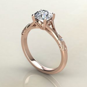 R019 Rose Gold Vintage Round Cut Solitaire Engagement Ring