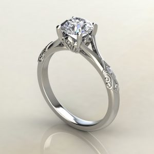 R019 White Gold Vintage Round Cut Solitaire Engagement Ring