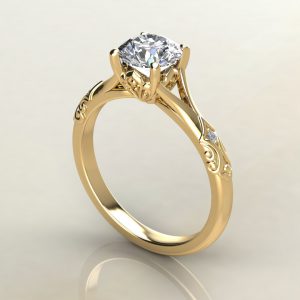 R019 Yellow Gold Vintage Round Cut Solitaire Engagement Ring