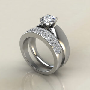 Wide Band Solitaire Round Cut Lab Created Diamond Engagement Ring