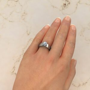 Wide Band Solitaire Round Cut Moissanite Engagement Ring