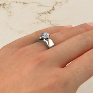 Wide Band Solitaire Round Cut Moissanite Engagement Ring