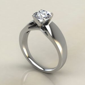 RS027 White Gold Wide Band Solitaire Round Cut Engagement Ring