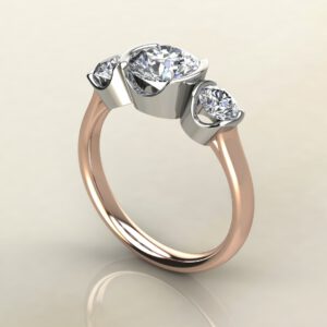 Three Half Bezel Round Cut Moissanite Engagement Ring