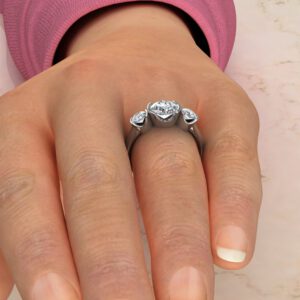 Three Half Bezel Round Cut Moissanite Engagement Ring