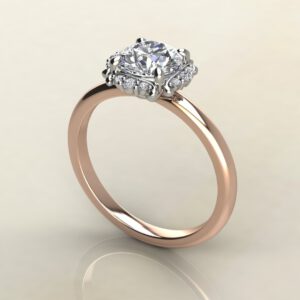 RS035 Rose Gold Floral Halo Round Cut Solitaire Engagement Ring