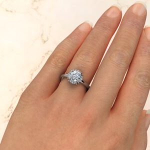 Floral Halo Round Cut Solitaire Moissanite Engagement Ring