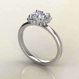 RS035 White Gold Floral Halo Round Cut Solitaire Engagement Ring