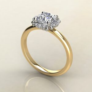 RS035 Yellow Gold Floral Halo Round Cut Solitaire Engagement Ring