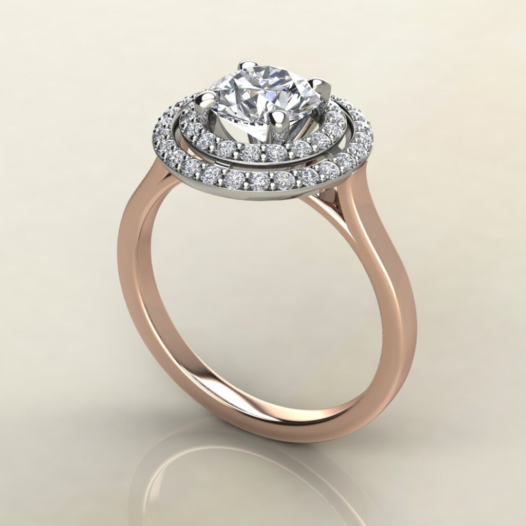 Double Halo Floating Round Cut Moissanite Engagement Ring - Yalish Diamonds