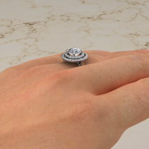 Double Halo Floating Round Cut Lab Created Diamond Engagement Ring