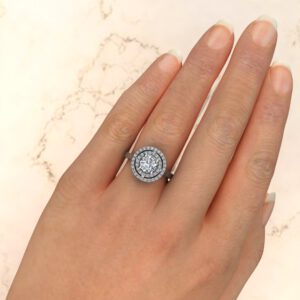 Double Halo Floating Round Cut Moissanite Engagement Ring