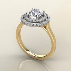 RS038 Yellow Gold Double Halo Floating Round Cut Engagement Ring