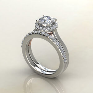 Two-Tone Halo Round Cut Moissanite Engagement Ring