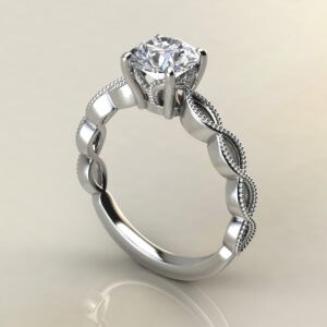RS045 White Gold Milgrain Round Cut Solitaire Engagement Ring