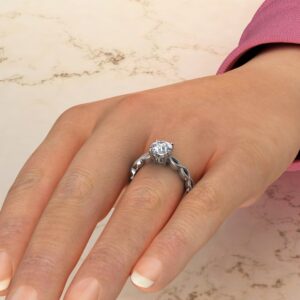 RS045 White Gold Milgrain Round Cut Solitaire Engagement Ring (5)