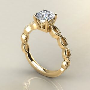 RS045 Yellow Gold Milgrain Round Cut Solitaire Engagement Ring
