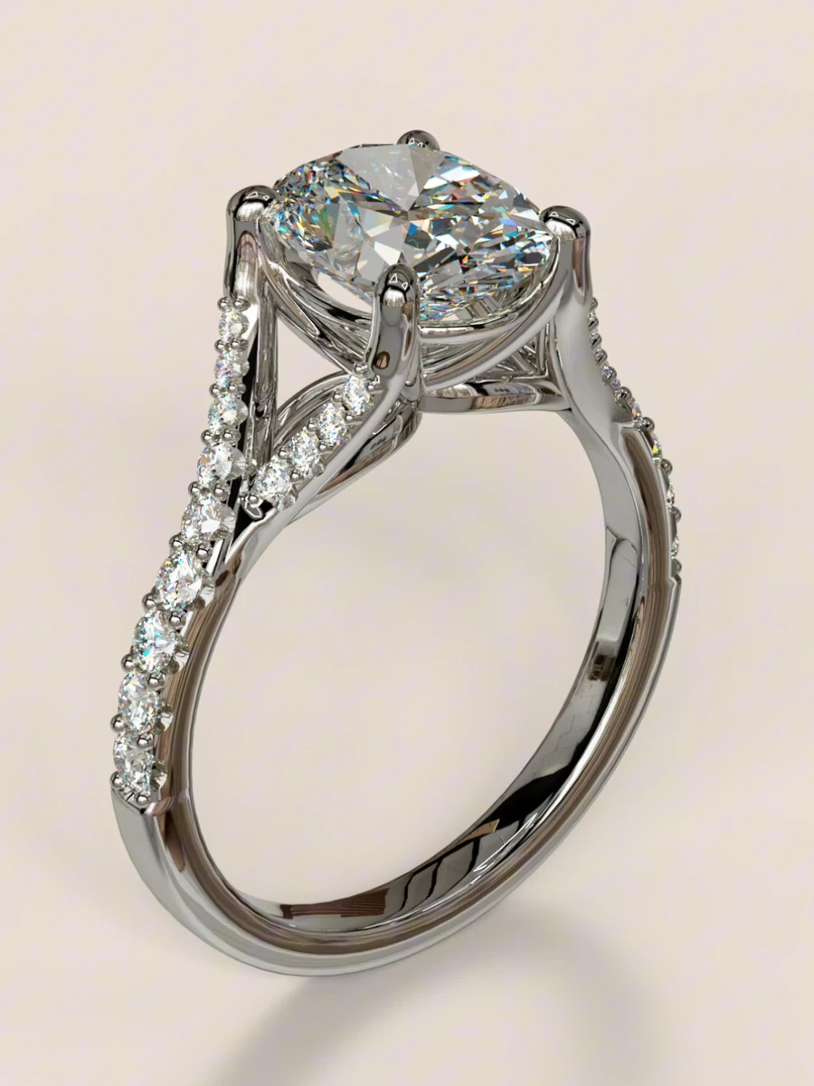 Renata oval split-shank pavé lab-grown diamond engagement ring