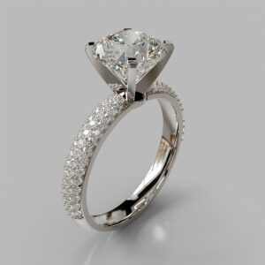 Cushion Cut Double Row Pave Lab Grown Diamond Engagement Ring