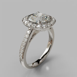 Cushion Cut Halo Side Stone Lab Grown Diamond Engagement Ring