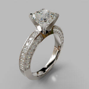 Cushion Cut Pave Band Lab Grown Diamond Engagement Ring