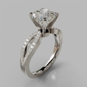 Cushion Cut Pave Split Shank Lab Grown Diamond Engagement Ring
