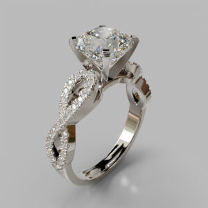 Cushion Cut Pave Twist Lab Grown Diamond Engagement Ring