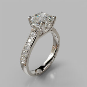 Cushion Cut Side Stone Lab Grown Diamond Engagement Ring