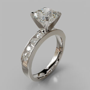 Cushion Cut Side Stone Lab Grown Diamond Engagement Ring