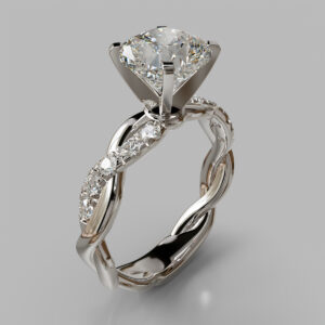 Cushion Cut Side Stone Twist Lab Grown Diamond Engagement Ring