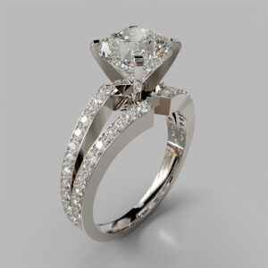 Cushion Cut Split Shank Pave Lab Grown Diamond Engagement Ring