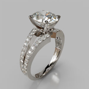 Oval Cut Double Row Pave Lab Grown Diamond Engagement Ring