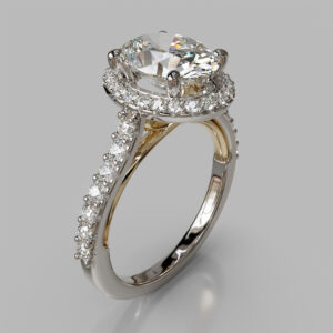 Oval Cut Heart Shank Halo Lab Grown Diamond Engagement Ring