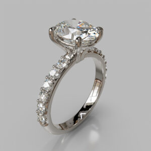 Oval Cut Pave Side Stone Lab Grown Diamond Engagement Ring