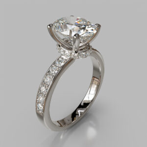 Oval Cut Pave Side Stone Lab Grown Diamond Engagement Ring