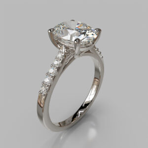 Oval Cut Side Stone Lab Grown Diamond Engagement Ring