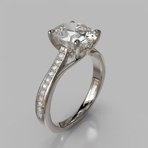 Oval Cut Side Stone Lab Grown Diamond Engagement Ring