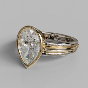 Reese Pear Cut Bezel Solitaire Lab-Grown Diamond Engagement Ring - Two-Tone White Gold - Side View
