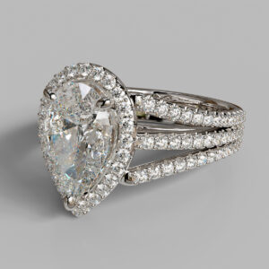 Sora Pear Cut Halo Side Stone Lab-Grown Diamond Engagement Ring - White Gold - Side View