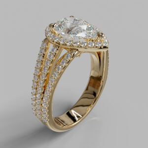 Sora Pear Cut Halo Side Stone Lab-Grown Diamond Engagement Ring - Yellow Gold