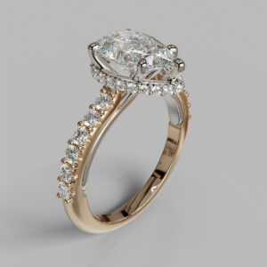 Maeve Pear Cut Hidden Halo Side Stone Lab-Grown Diamond Engagement Ring - Two-Tone Rose Gold