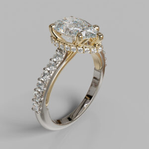 Maeve Pear Cut Hidden Halo Side Stone Lab-Grown Diamond Engagement Ring - Two-Tone White Gold