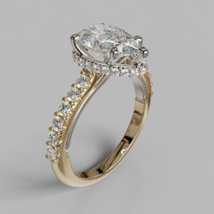 Maeve Pear Cut Hidden Halo Side Stone Lab-Grown Diamond Engagement Ring - Two-Tone Yellow Gold