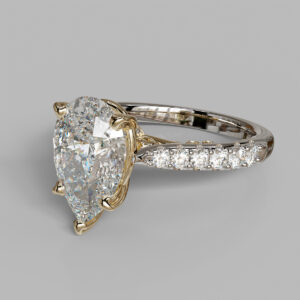 Haven Pear Cut Side Stone Lab-Grown Diamond Engagement Ring - Two-Tone White Gold - Side View