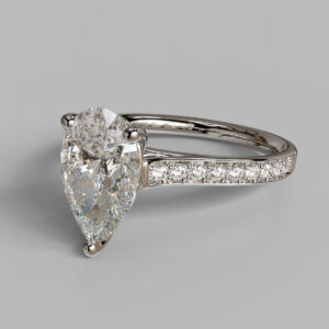 Ember Pear Cut Side Stone Lab-Grown Diamond Engagement Ring - White Gold - Side View