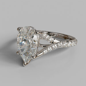 Juno Pear Cut Side Stone Lab-Grown Diamond Engagement Ring - White Gold - Side View