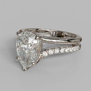 Oona Pear Cut Side Stone Lab-Grown Diamond Engagement Ring - White Gold - Side View