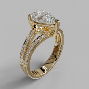 Dione Pear Cut Side Stone Lab-Grown Diamond Engagement Ring - Yellow Gold
