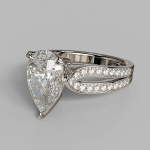 Taryn Pear Cut Split Shank Side Stone Lab-Grown Diamond Engagement Ring - White Gold - Side View