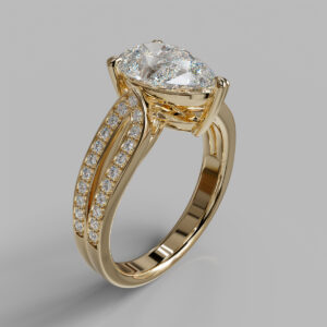 Taryn Pear Cut Split Shank Side Stone Lab-Grown Diamond Engagement Ring - Yellow Gold